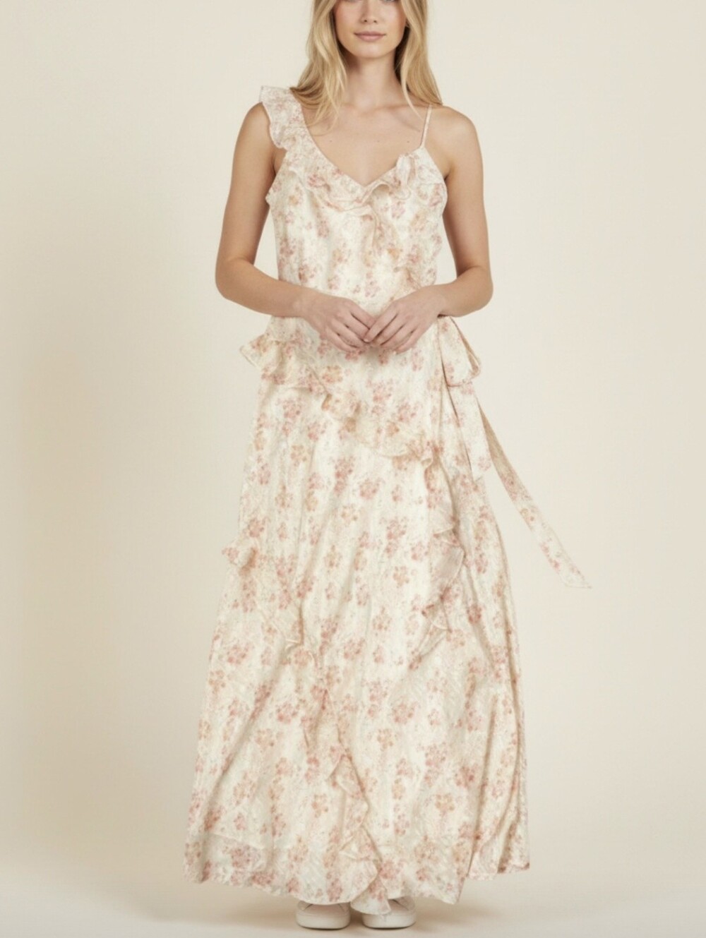 Storia Ethereal Floral Ruffle Maxi Dress